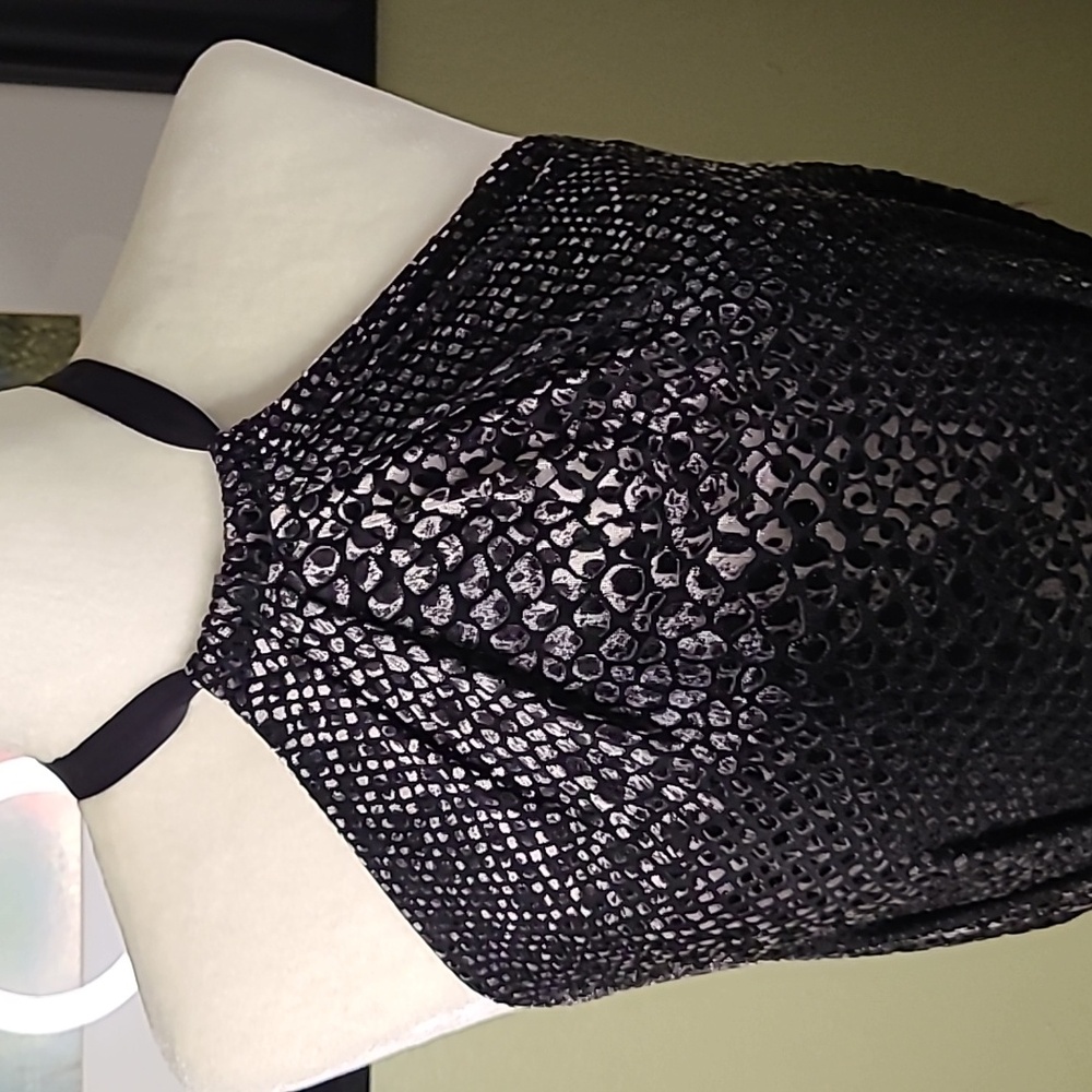 NWT Rachel  Rachel Roy halter a-line asymmetrical snake print dress blk combo M